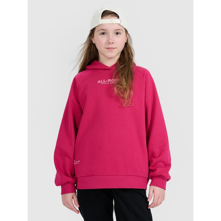 4F gyerek pulóver, kapucnis, oversize, rózsaszín, pamut/poliészter