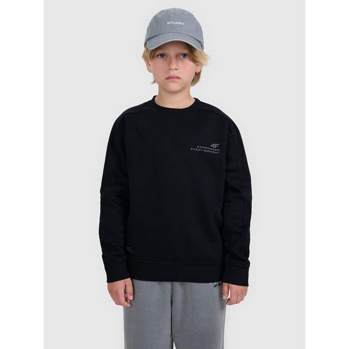 Gyermek kapucnis pulóver, 4F, fekete, pamut és poliészter, 122 CM