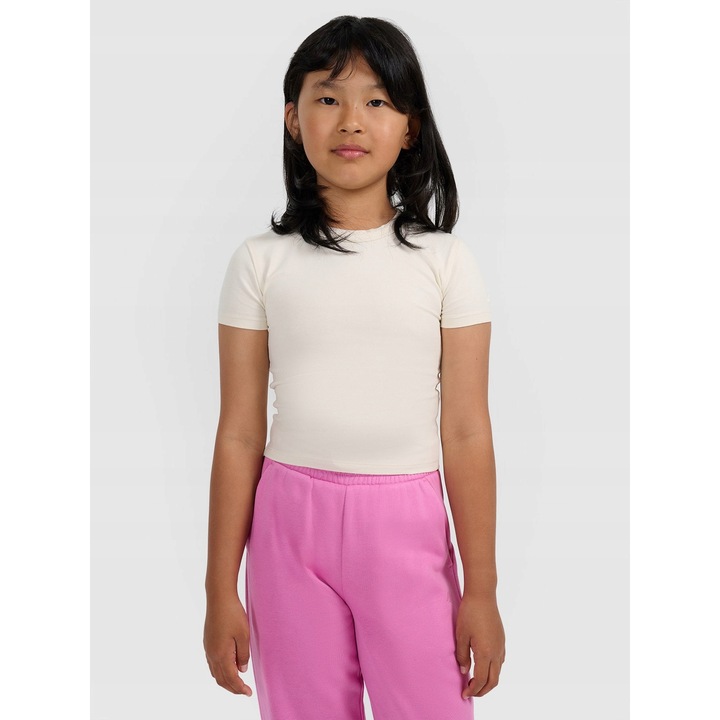 Gyermek póló, 4F, crop top, pamut, fehér