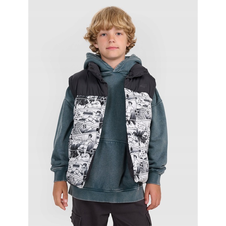 4F Fiú mellény, Poliészter, Fehér/Fekete, Fehér/Fekete