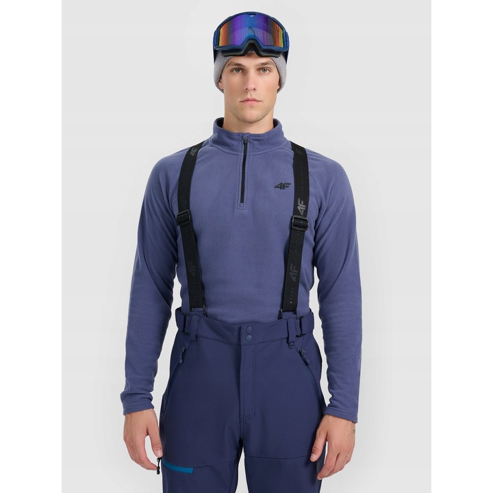 Hanorac sport 4F, fleece termoactiv, bleumarin, pentru barbati, guler inalt, croiala slim, Син