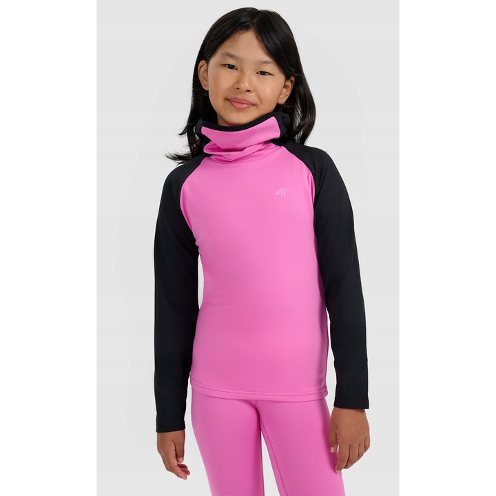 Sportos pulóver lányoknak, 4F, polár, rózsaszín/fekete, 158-164 CM