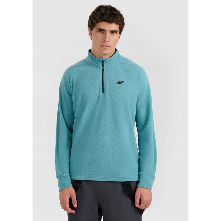 Férfi termoaktív sportpulóver, 4F, poliészter, magas gallér, slim fit, 4FWarm technológia, türkiz, Türkiz