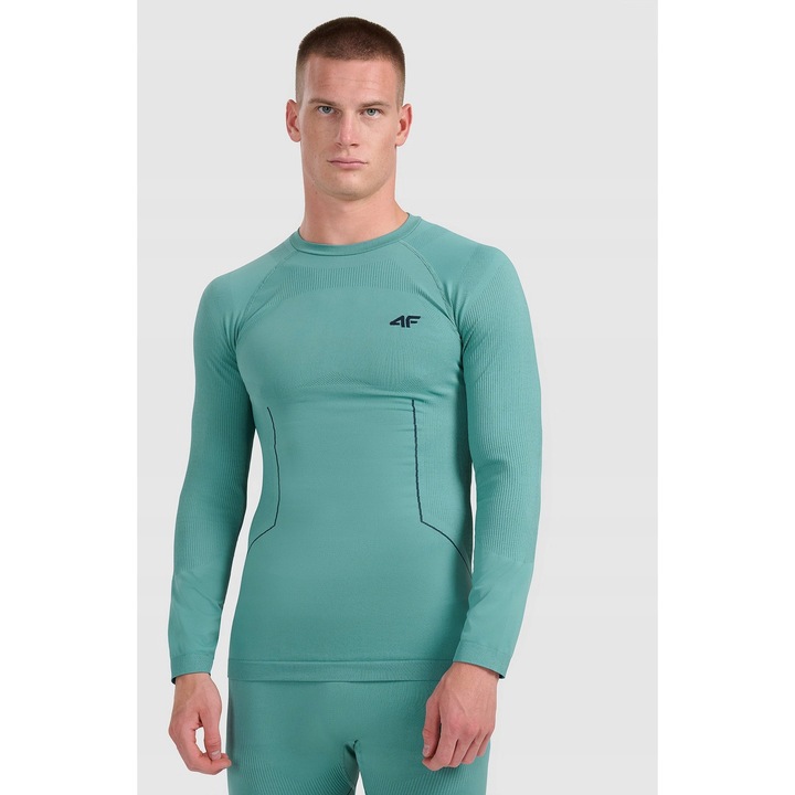 Мъжка термо блуза безшевна 4F, технология 4FSkin, втален силует, полиестер, тюркоаз, 2XL-3XL INTL