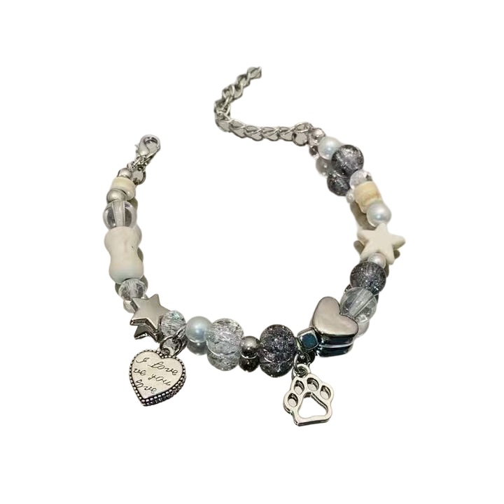 Bratara dama cu margele stea si pandantiv labuta de pisica
