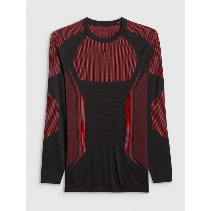 Bluza sport barbati, 4F, termoactiva, fara cusaturi, rosu/negru, poliester, Rosu
