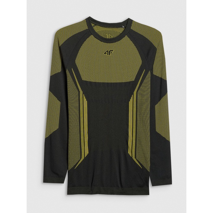 Bluza sport barbati, 4F, termoactiva fara cusaturidwqf, Negru/Galben