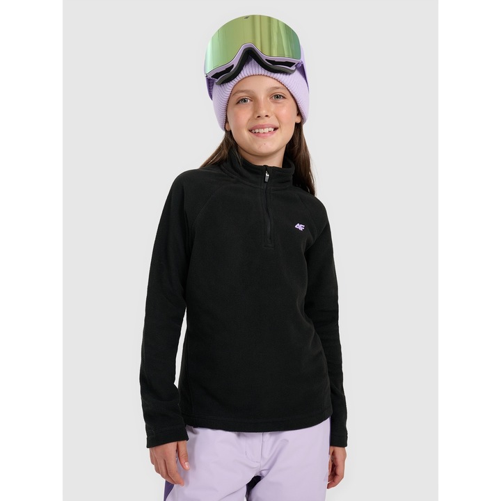 4F lány termopulóver, fekete, 4FWarm technológia, slim szabás, ősz-téli szezon, 134-140 CM