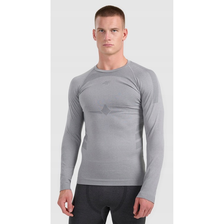 Férfi sportpulóver, 4F, varrat nélküli termoaktív fehérnemű, szürke, poliészter, Szürke