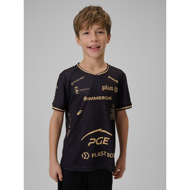 Детска спортна тениска 4F, волейбол, черна, еластичен материал, 2025/26, 134-140 CM