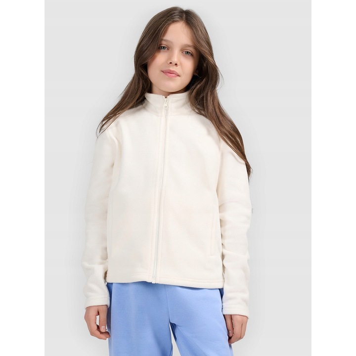 4F Polartec lányka dzseki, fehér, normál szabású, magasított gallér, 158 CM