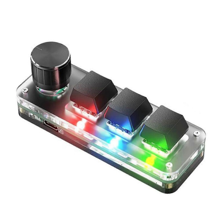 Tastatura mecanica programabila, 3 taste, Iluminare RGB, Comenzi rapide Control si Productivitate pentru Gaming, Design, Pentru laptopuri, USB, Negru