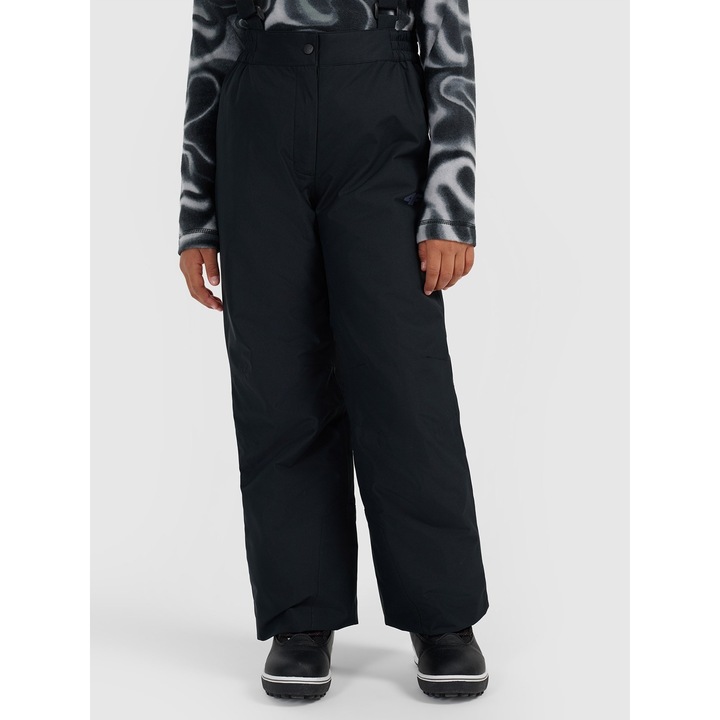 Pantaloni de ski 4F pentru fete, negri, NeoDry 5000, bretele reglabile, din poliester