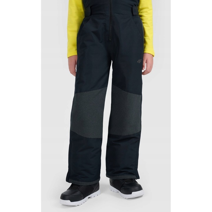 Pantaloni snowboard 4F baieti, negri, NeoDry 10000/8000, bretele reglabile