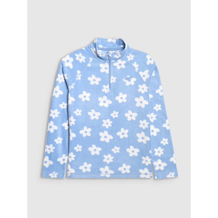 Bluza sport fete, 4F, fleece, albastru/alb