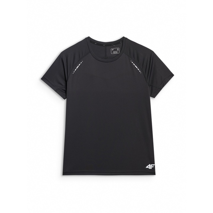 Tricou sport, 4F, alergare pe teren, uscare rapida, negru, poliester, set XL