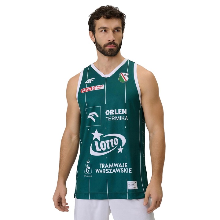 Férfi kosárlabda mez 4F Legia Varsó, 4FDry technológia, hőszigetelő, zöld, poliészter