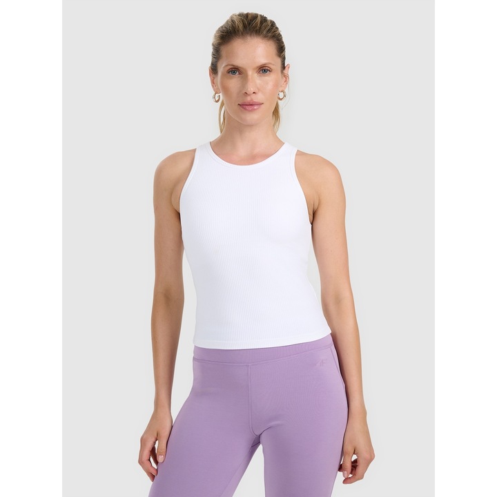 Top sport 4F, karcsúsított, fehér, bordázott kötés, beépített kosarak, gumírozott pánt, XS INTL