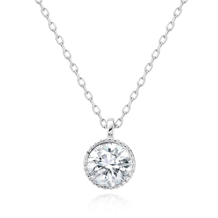 Colier argint 925 placat cu rodiu, cubic zirconia, 42x45cm, pandantiv 7mm