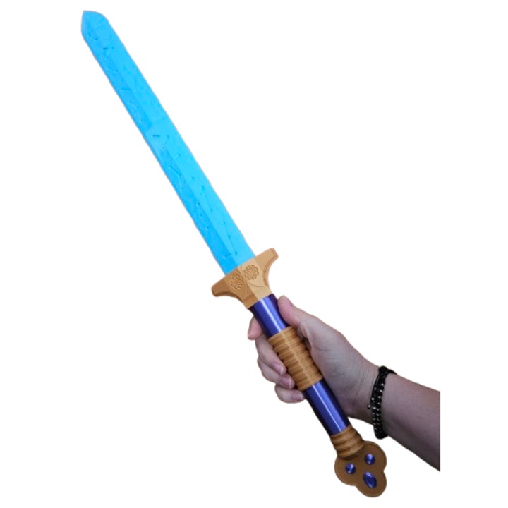 Sabie Rumi K-POP Demon Hunters, 64 cm, Glow in the Dark, Albastru Fluorescent / Auriu / Violet – Recuzita Cosplay 3D Print