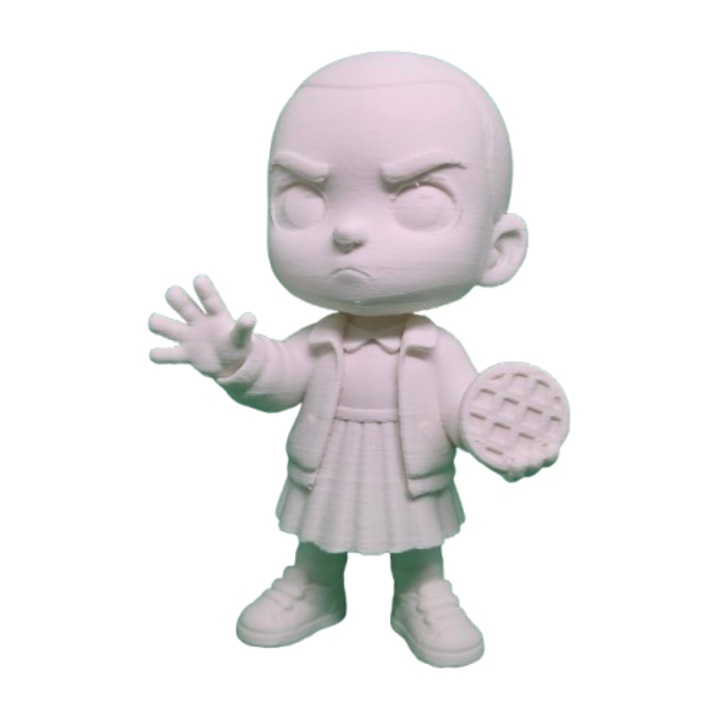 Figurina inspirata Eleven – Stranger Things, 13 cm, PLA biodegradabil, Alb, pentru pictura si colectie (Fan Art)