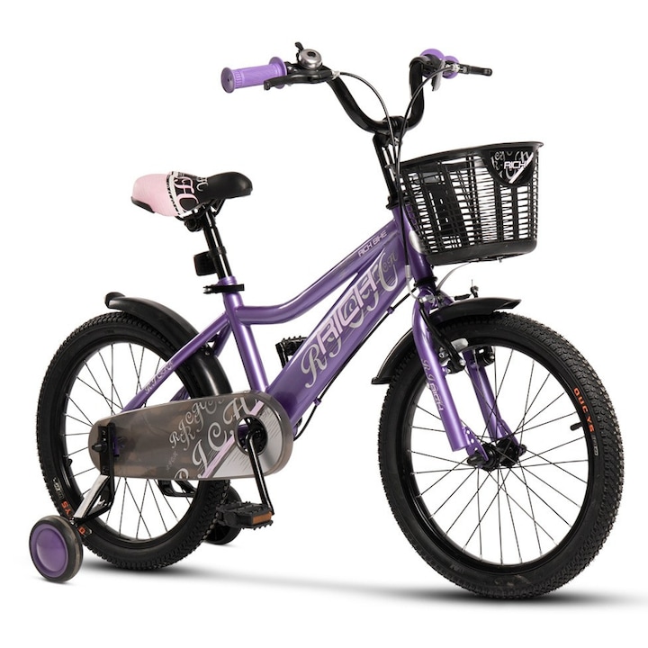 Bicicleta copii 5-7 ani Kids BMX Astro JSX1805, roti 18", frane V-Brake fata, tambur spate, cauciucuri late tip MTB, roti ajutatoare, mov cu roz