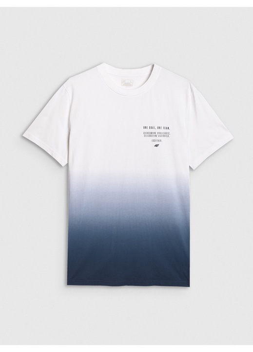 Tricou barbati 4F bumbac confortabil bleumarin/alb, 2XL INTL