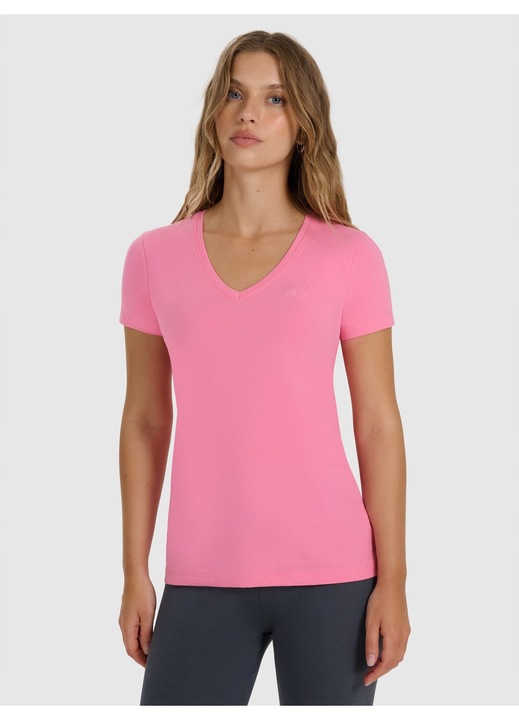 Női póló 4F slim, rózsaszín, pamut