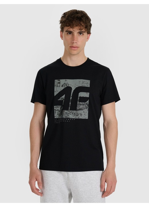 Férfi póló 4F, kényelmes pamut, fekete, normál, S INTL