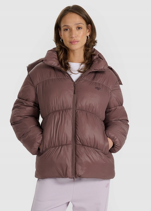 Női pehelykabát, 4F, oversize, barna, poliészter, 2XL INTL