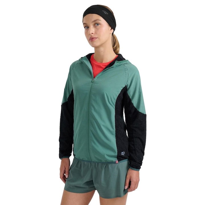 Női sport pulóver, 4F, Primaloft Active, gyorsan száradó, poliészter, türkiz/fekete