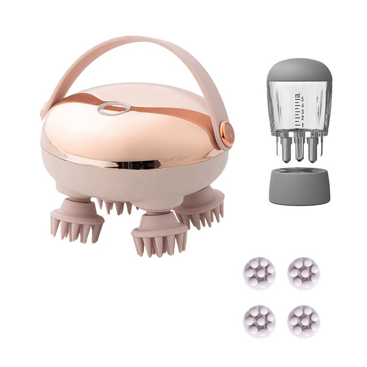 Elektromos hajmaszírozó, arany, összecsukható, vízálló, 4 masszázsfeltét, újratölthető