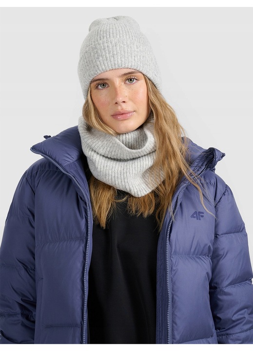 4F unisex sapka és sál, szürke, M, 3% gyapjúval