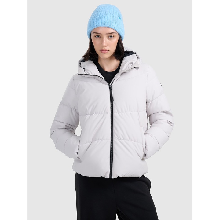 Geaca de puf pentru femei, 4F, gri, umplutura sintetica, croiala confortabila