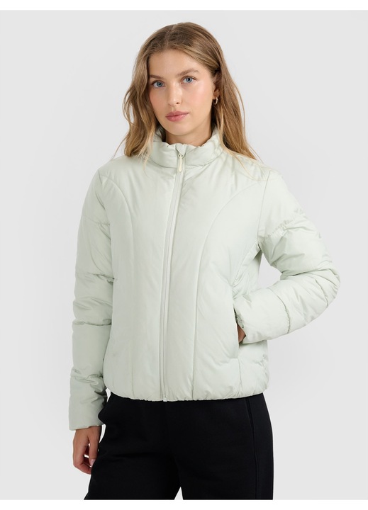 Дамско пухено яке 4F, вталена кройка, рипстоп материя, Светъл тюркоаз