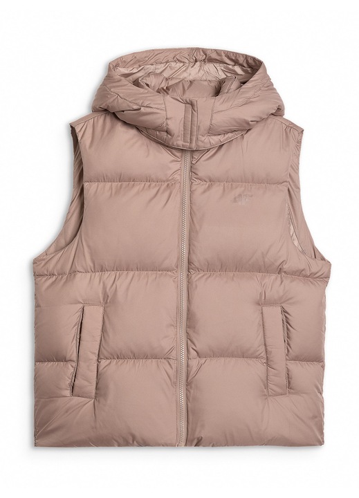 Vesta din puf 4F, bej, umplutura naturala, croiala oversize, hidrofoba