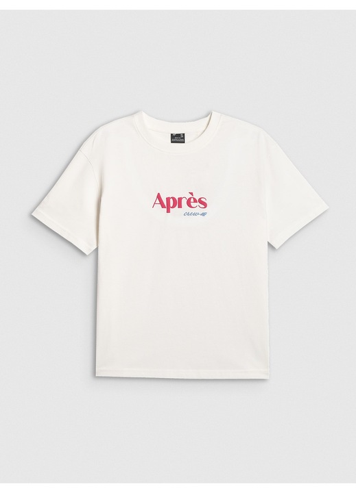 Női póló 4F, bézs, pamut, szöveges nyomattal, M INTL