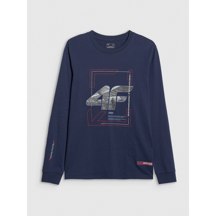 Bluza sport 4F, maneca lunga, bleumarin, bumbac