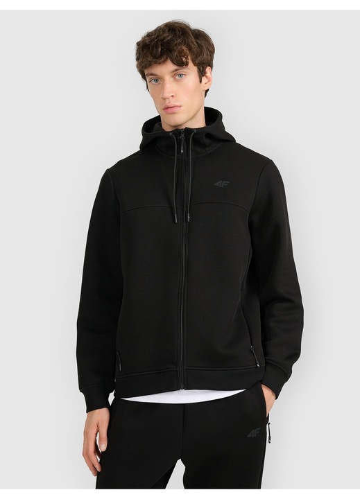 Férfi fekete pamut kapucnis pulóver, Fekete, S