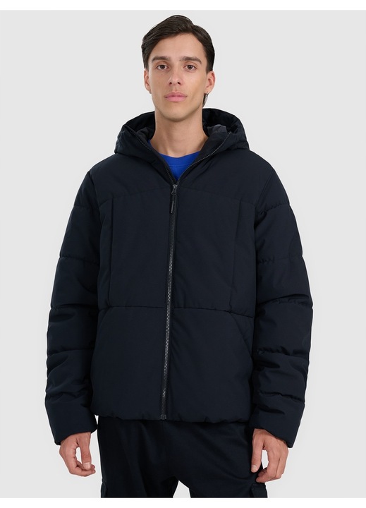 Férfi kabát, 4F, steppelt, fekete, poliészter