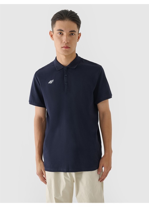 Férfi galléros póló, 4F, normál, sötétkék, pamut