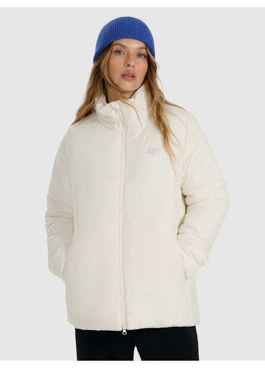 4F női pehelykabát, bézs, regular szabású, hidrofób, 2 zseb