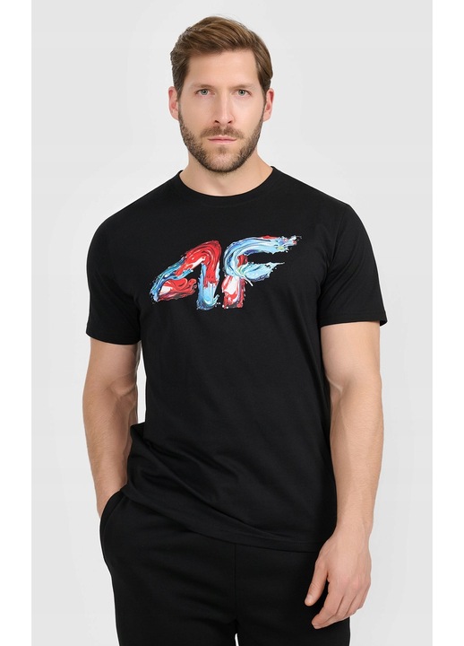 Férfi póló, 4F, kiváló minőségű pamut, fekete