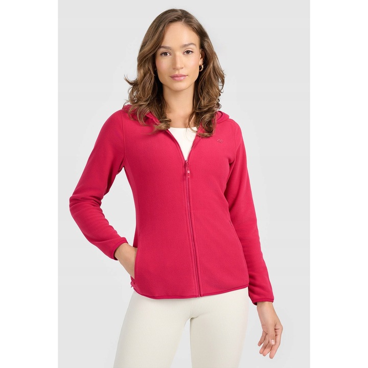 Noi sport pulover, 4F, vekony polar kapucnival, rozsaszin, 2 zseb, slimdwqf, Rózsaszín, XS