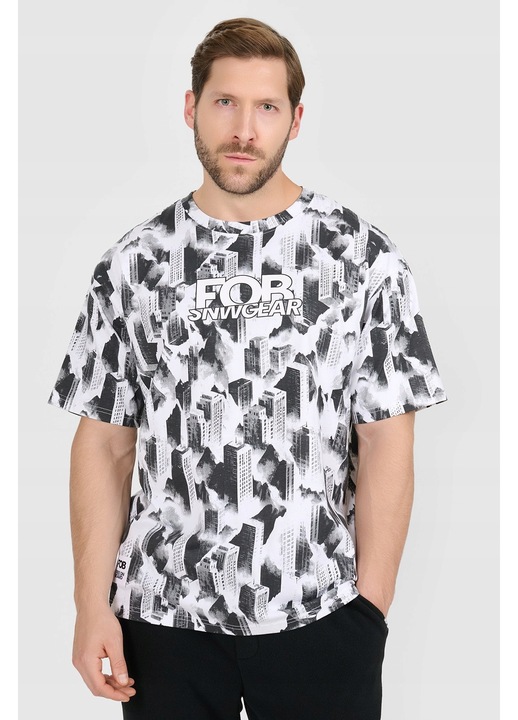 Férfi póló 4F, fehér/fekete, pamut