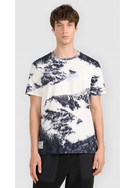 Férfi póló 4F, all-over mintás, fekete, pamut