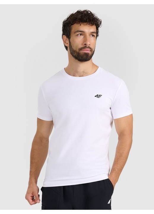Férfi póló 4F, slim sima, pamut, fehér, 2XL INTL
