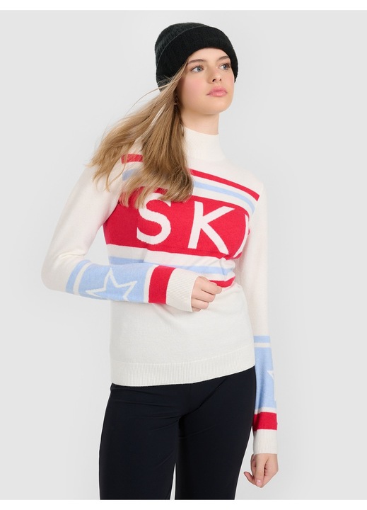 Női pulóver 4F, gyapjú, karcsúsított szabás, Piros/Fehér, XS