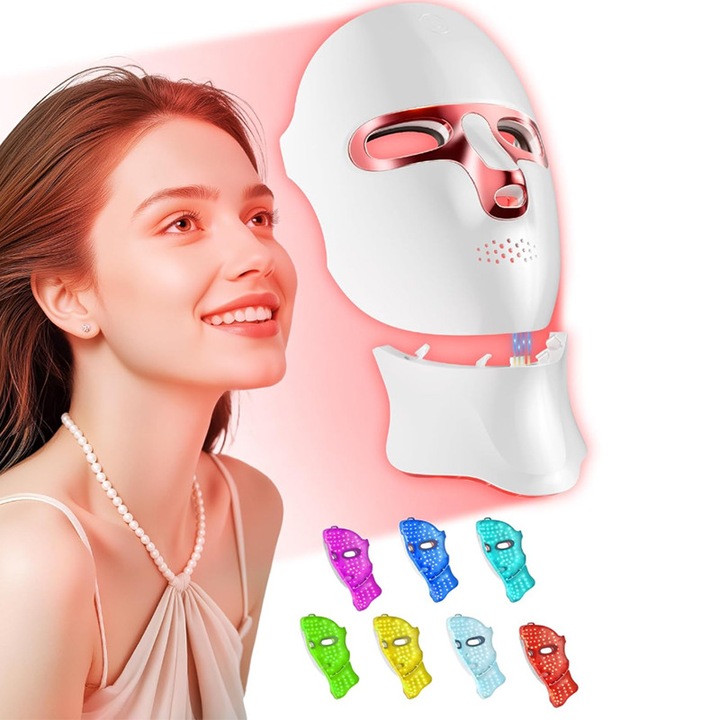 Klenzo fényterápiás maszk, 7 szín, 120 LED, fehér/rózsaszín, bőrápoláshoz