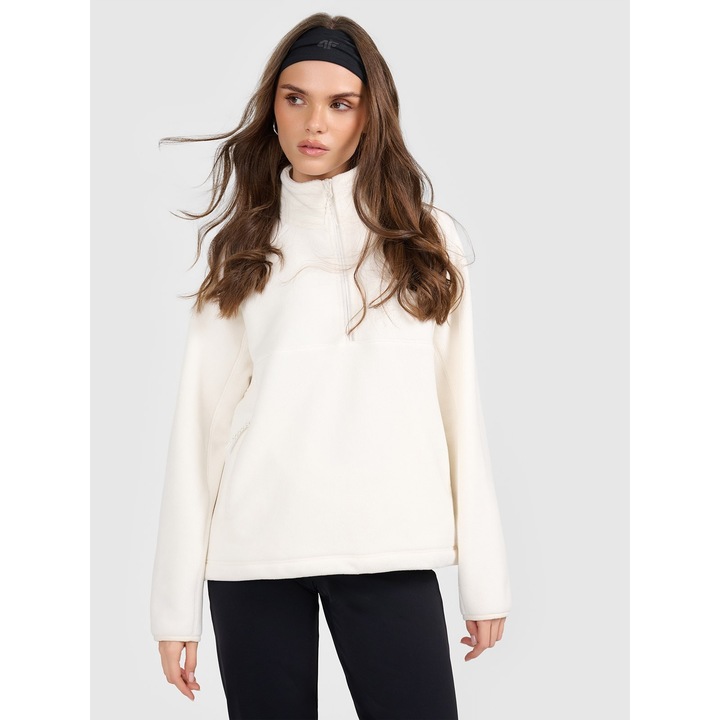 Női sport pulóver 4F, regular, bézs, poliészter, kenguru zsebbel